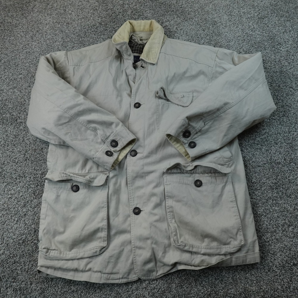 VTG Van Heusen Jacket Mens M Beige Tan Corduroy Collar Barn Chore Coat Work 90s
